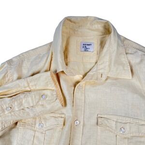 Old Navy Mens XL Classic Fit Linen Cotton Blend Button Down Shirt Yellow Long Sl